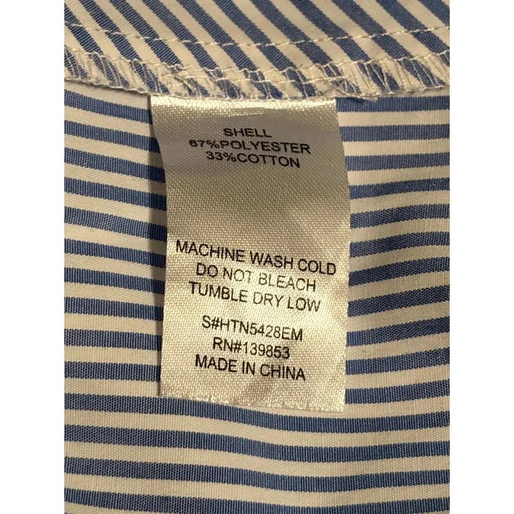 Bleuh Ciel Embroidered Stripe Tie Front Blouse Blue White Floral Top L